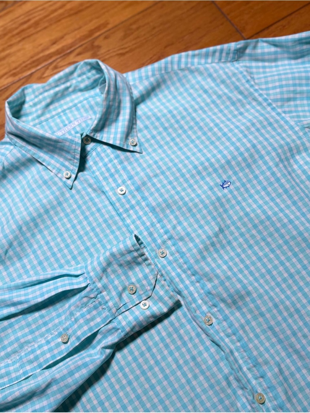 Southern Tide Aqua & White Gingham Button-Down Shirt